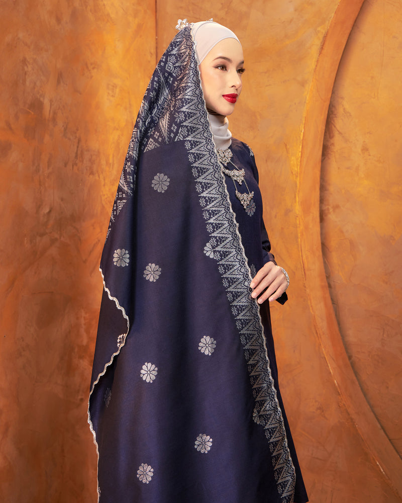 Selendang Songket | Navy Blue Silver (Thalia)