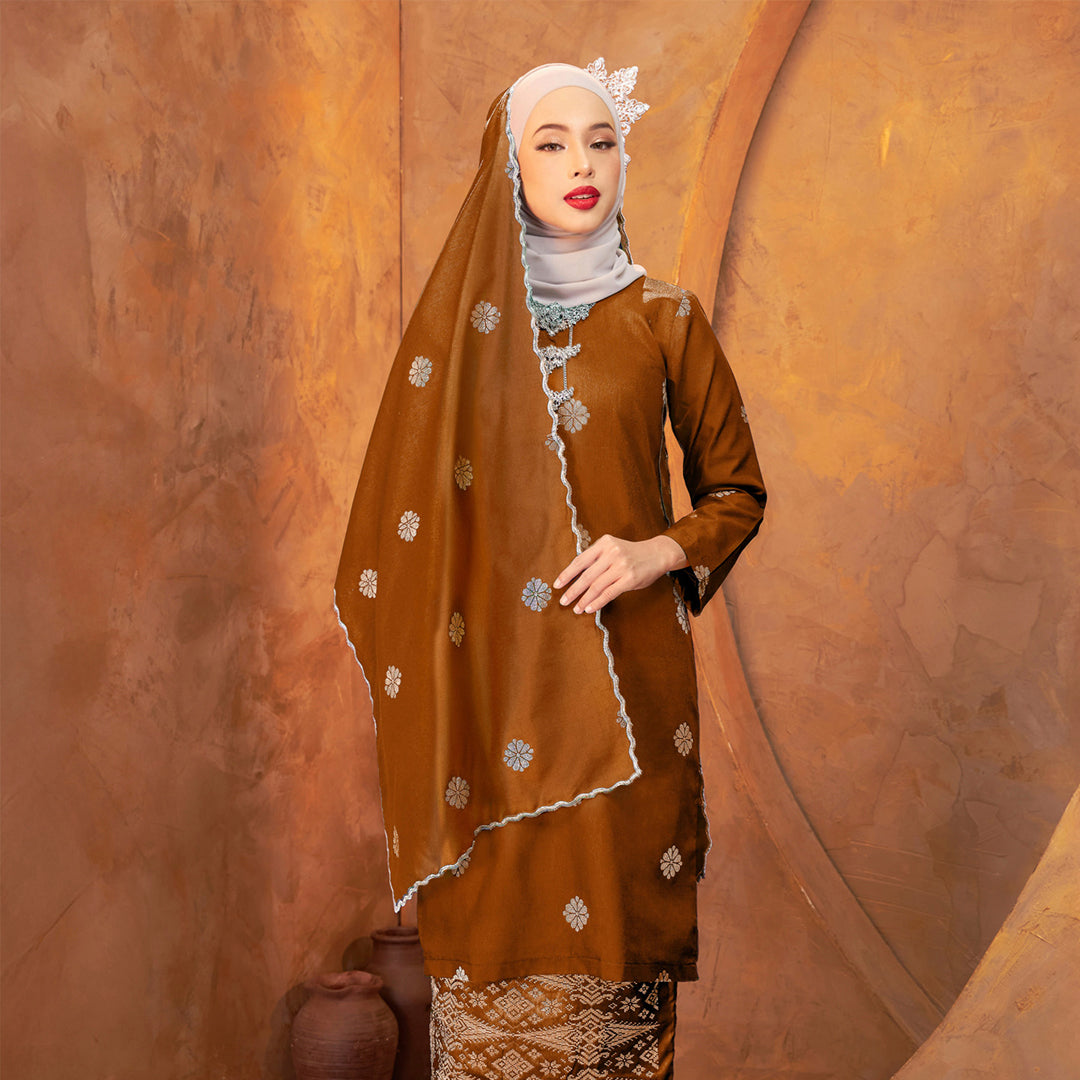 Selendang Songket | Brick Orange Silver (Suri)