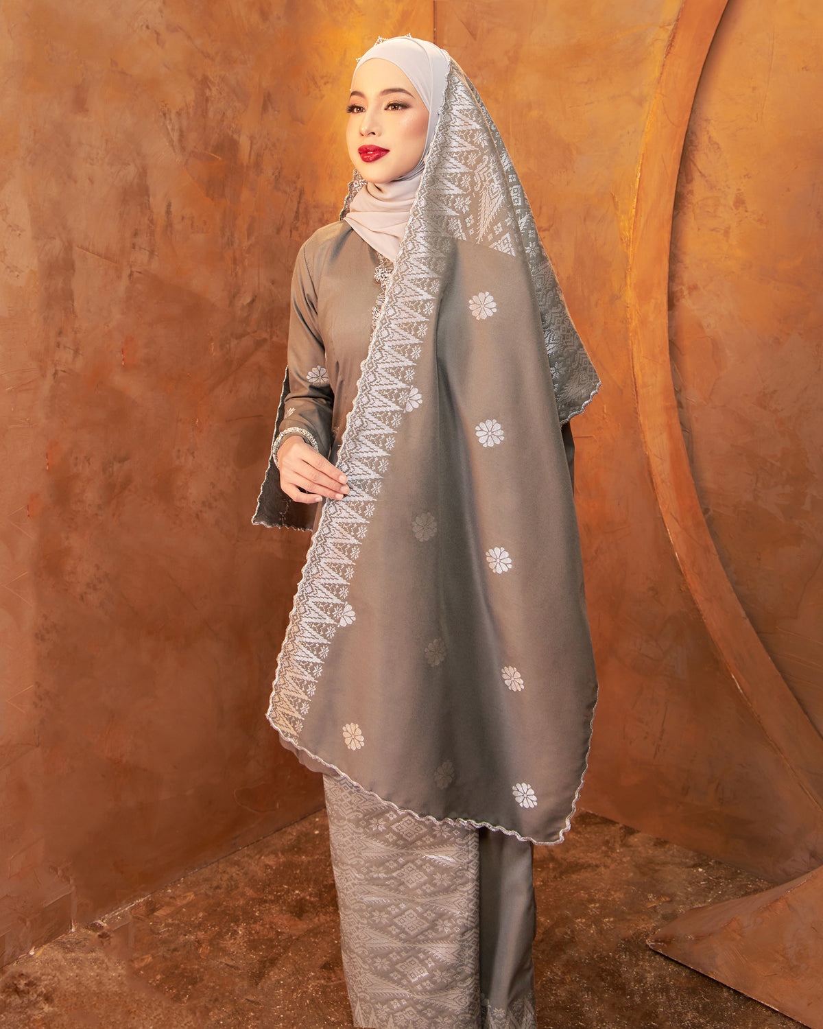 Selendang Songket | Grey Silver (Thalia)