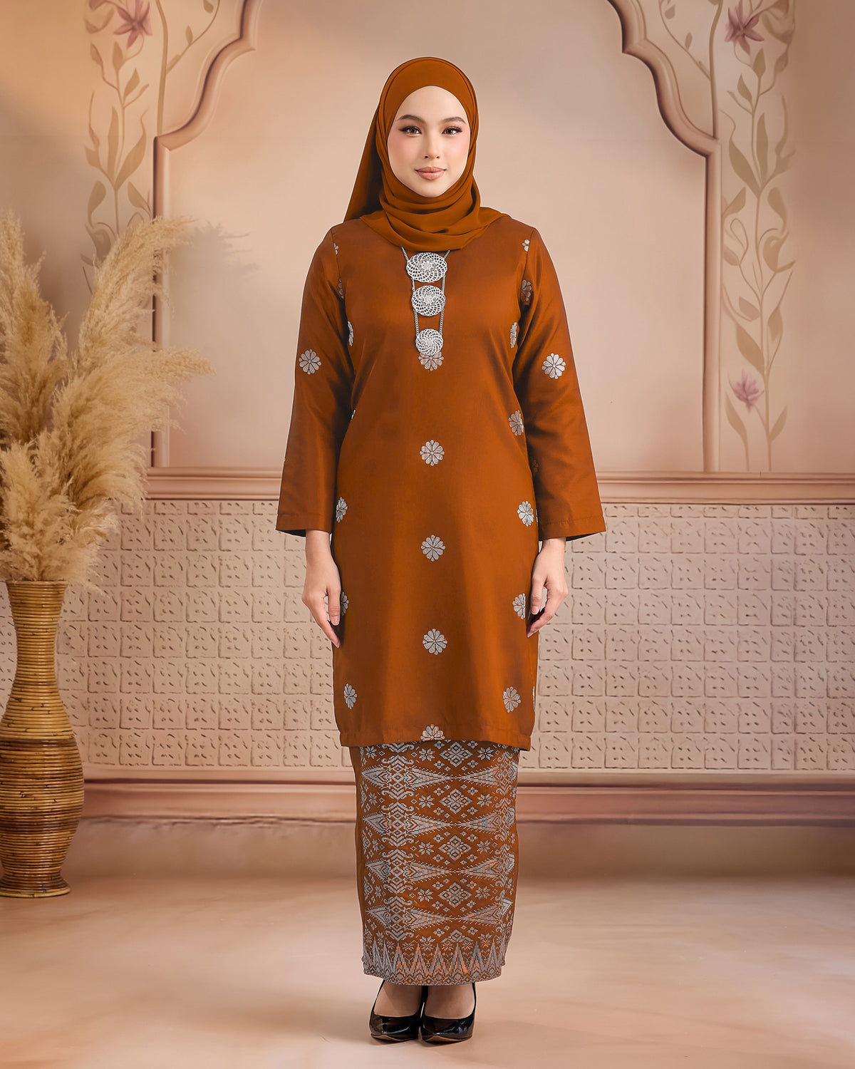 KURUNG LAYLA (MODEN) | BRICK ORANGE - SILVER