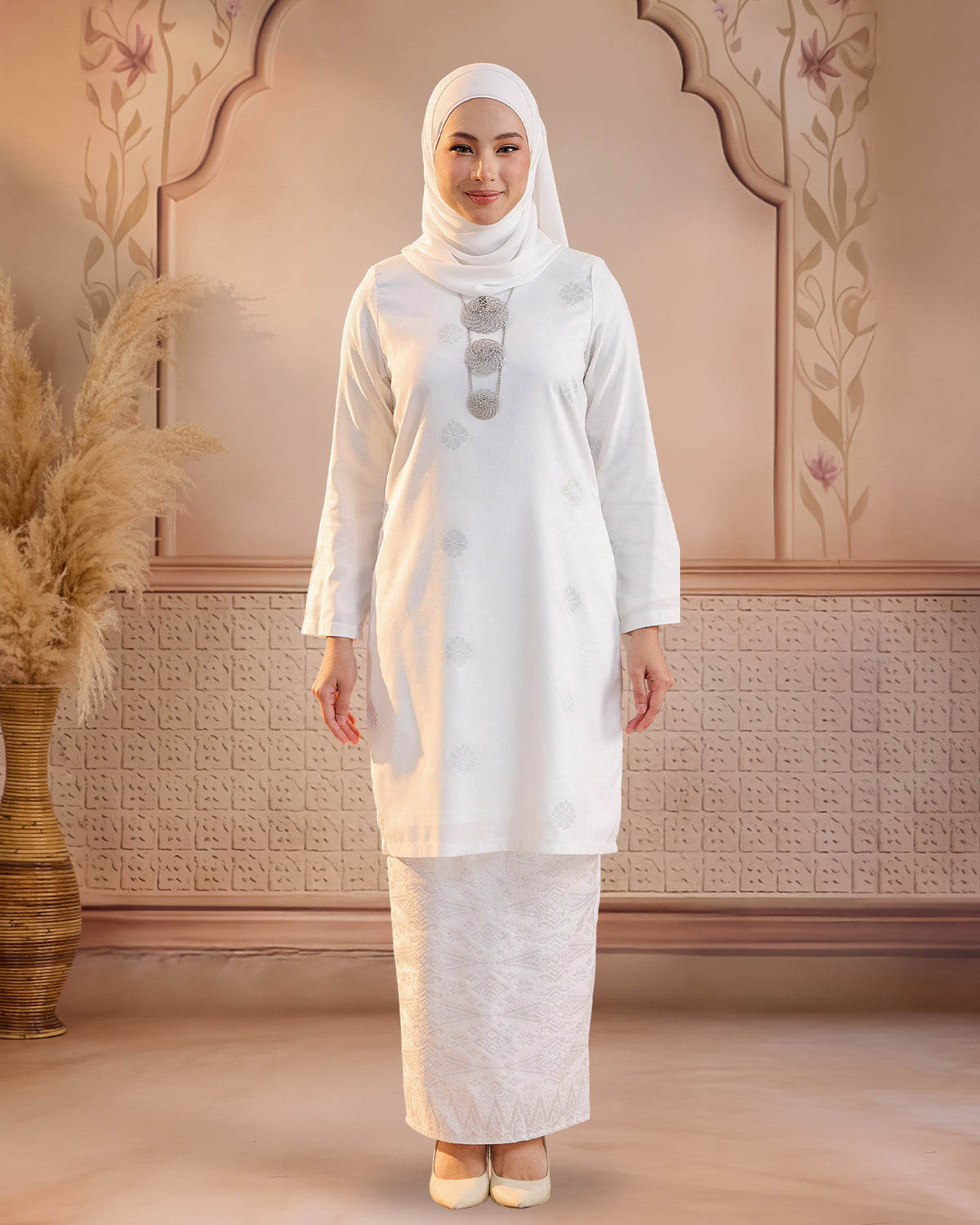 KURUNG LAYLA (MODEN) | OFF WHITE - SILVER