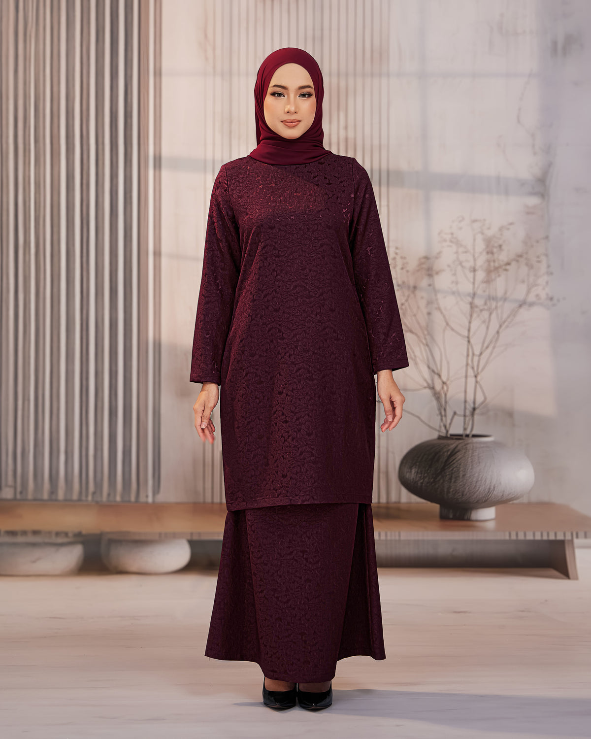 KURUNG ORKED (Moden) - Burgundy | Soft Premium Brocade