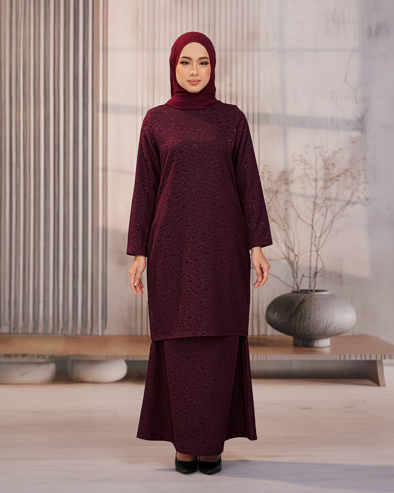 KURUNG ORKED (Moden) - Burgundy | Soft Premium Brocade