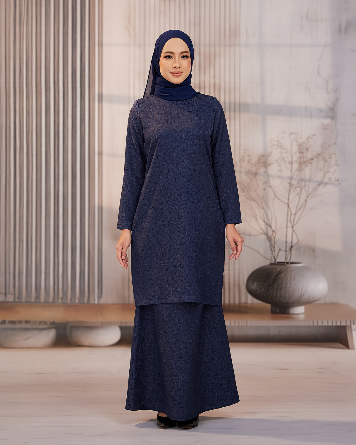 KURUNG ORKED (Moden) - Navy Blue | Soft Premium Brocade