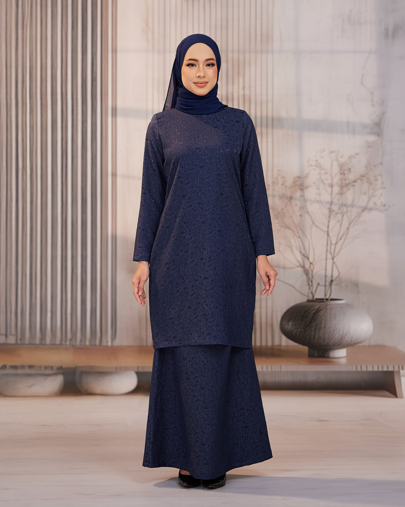 KURUNG ORKED (Moden) - Navy Blue | Soft Premium Brocade