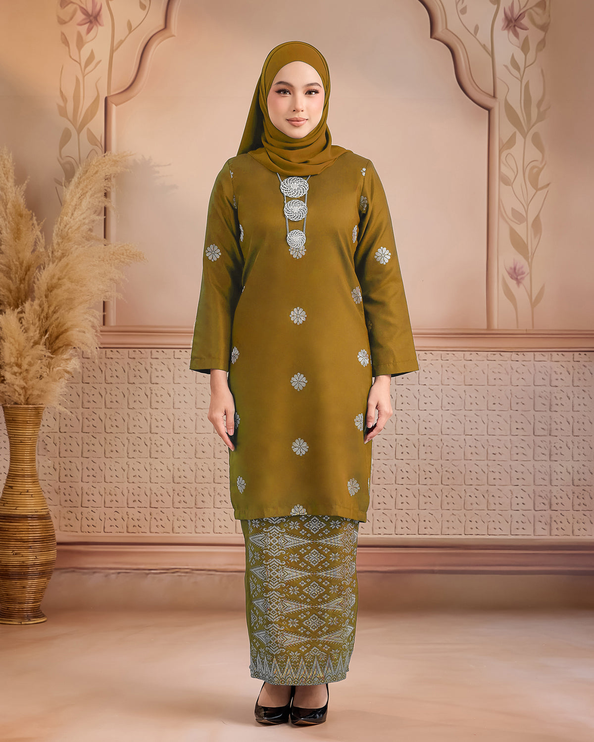 KURUNG LAYLA (MODEN) | OLIVE - SILVER