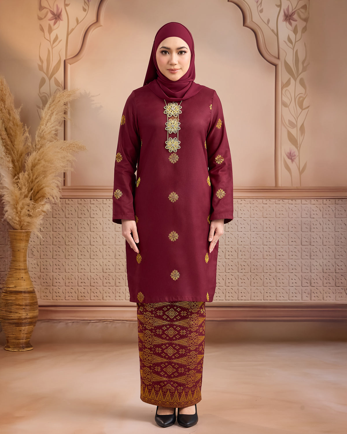 KURUNG LAYLA (MODEN) | MAROON - GOLD