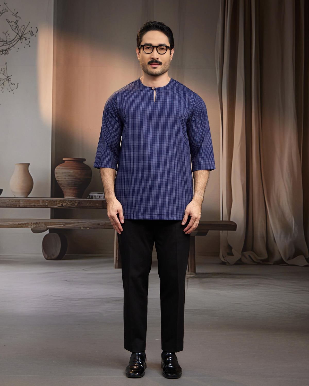 KURTA BAHARI (Checked) - NAVY BLUE