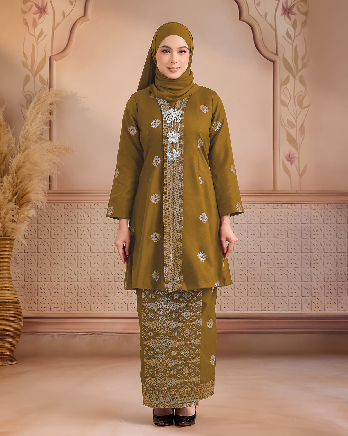 KURUNG ANGGUN (KEBAYA) | OLIVE - SILVER