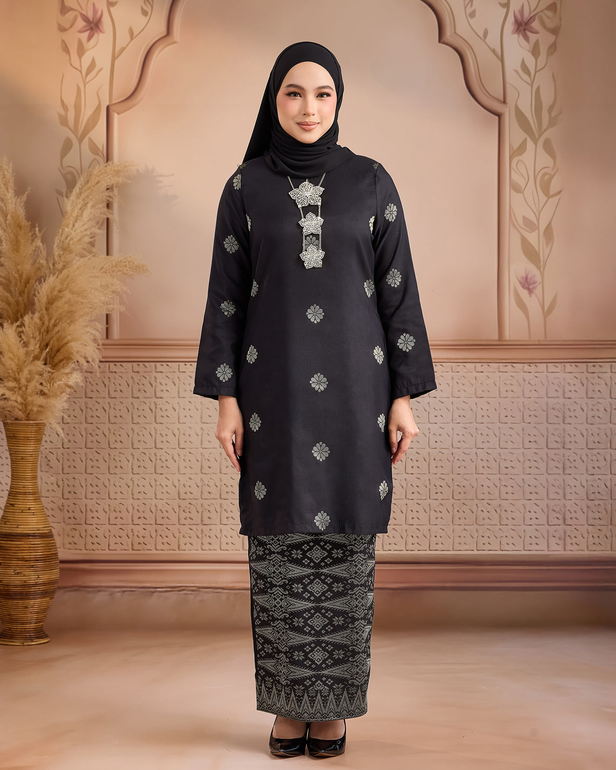 KURUNG LAYLA (MODEN) | BLACK - SILVER