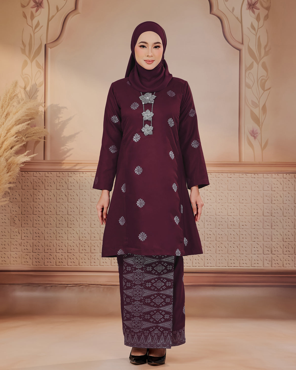 KURUNG SURAYA (PESAK GANTUNG) | BURGUNDY - SILVER