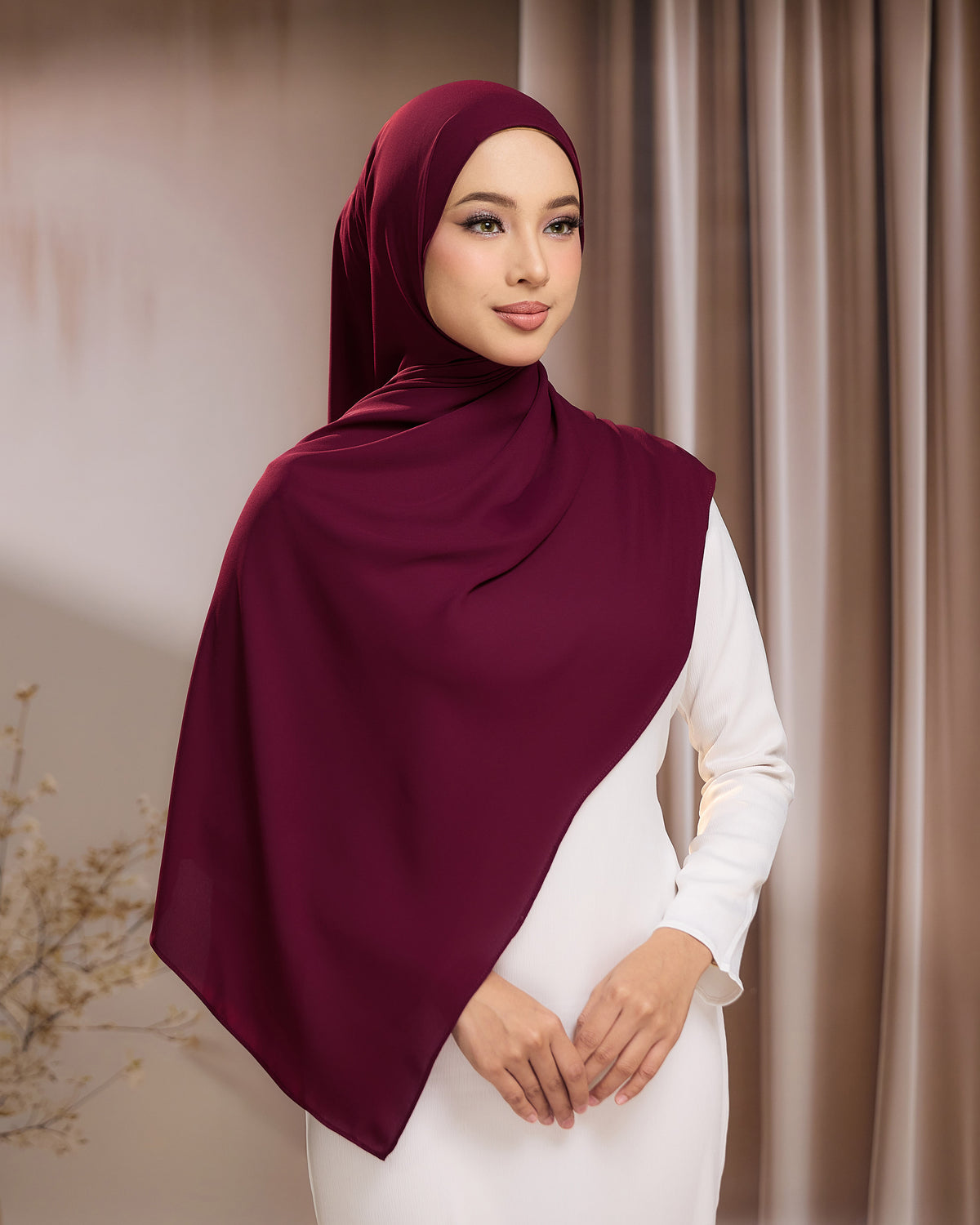 LUNA SHAWL - BURGUNDY | FLOWY TUDUNG