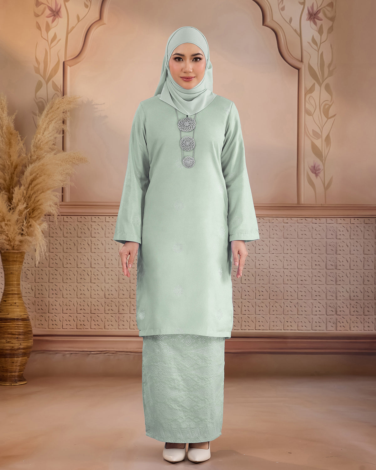 KURUNG LAYLA (MODEN) | SAGE GREEN - SILVER