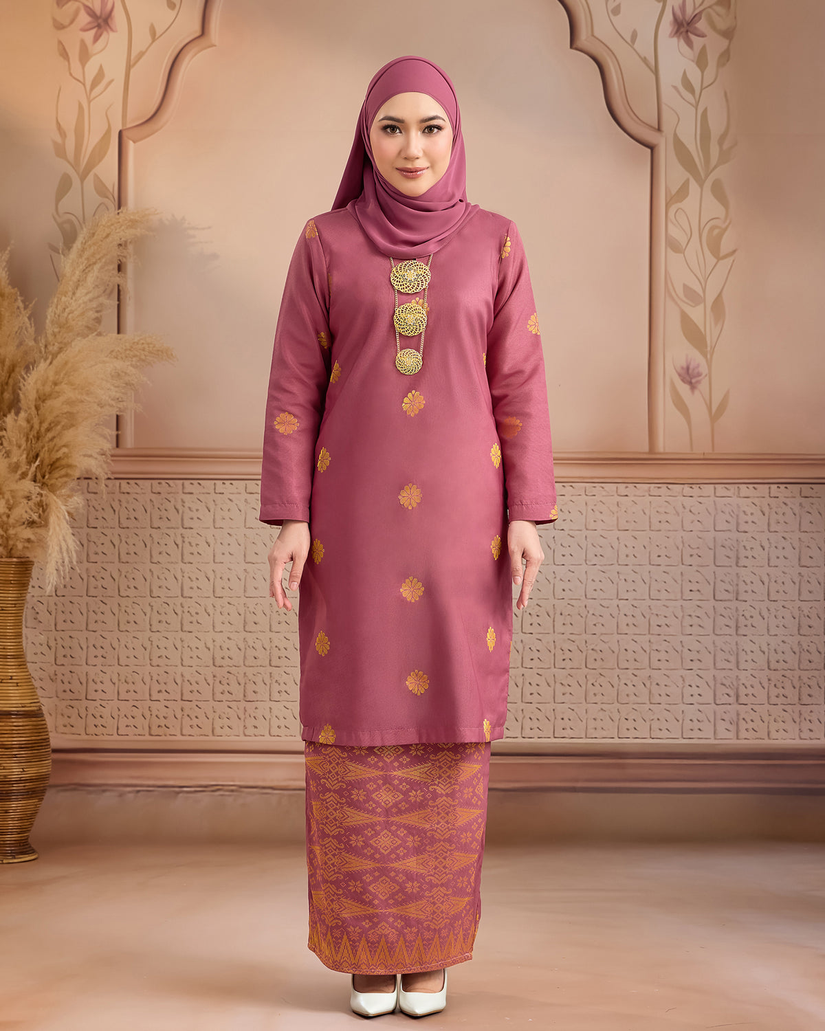 KURUNG LAYLA (MODEN) | DUSTY PINK - GOLD