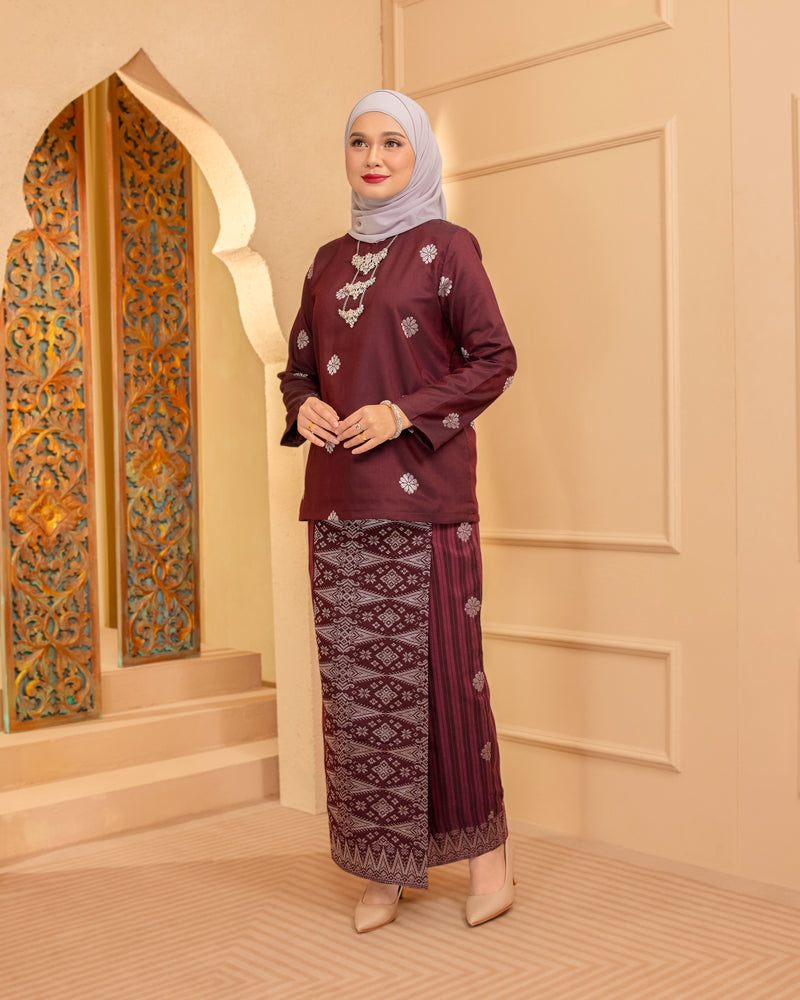 KURUNG MAHSURI (KEDAH) - Songket Jalur | Burgundy-Dusty Pink