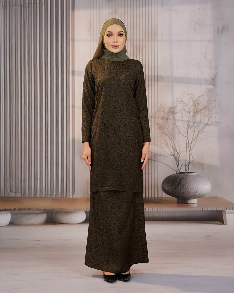 KURUNG ORKED (Moden) - Olive Green | Soft Premium Brocade