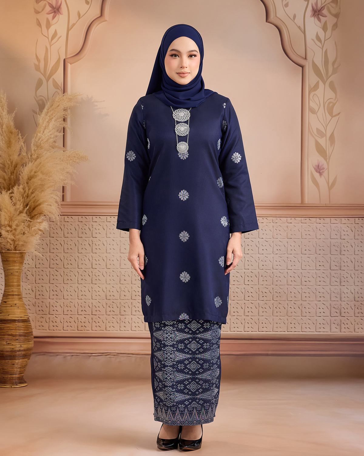 KURUNG LAYLA (MODEN) | NAVY BLUE - SILVER