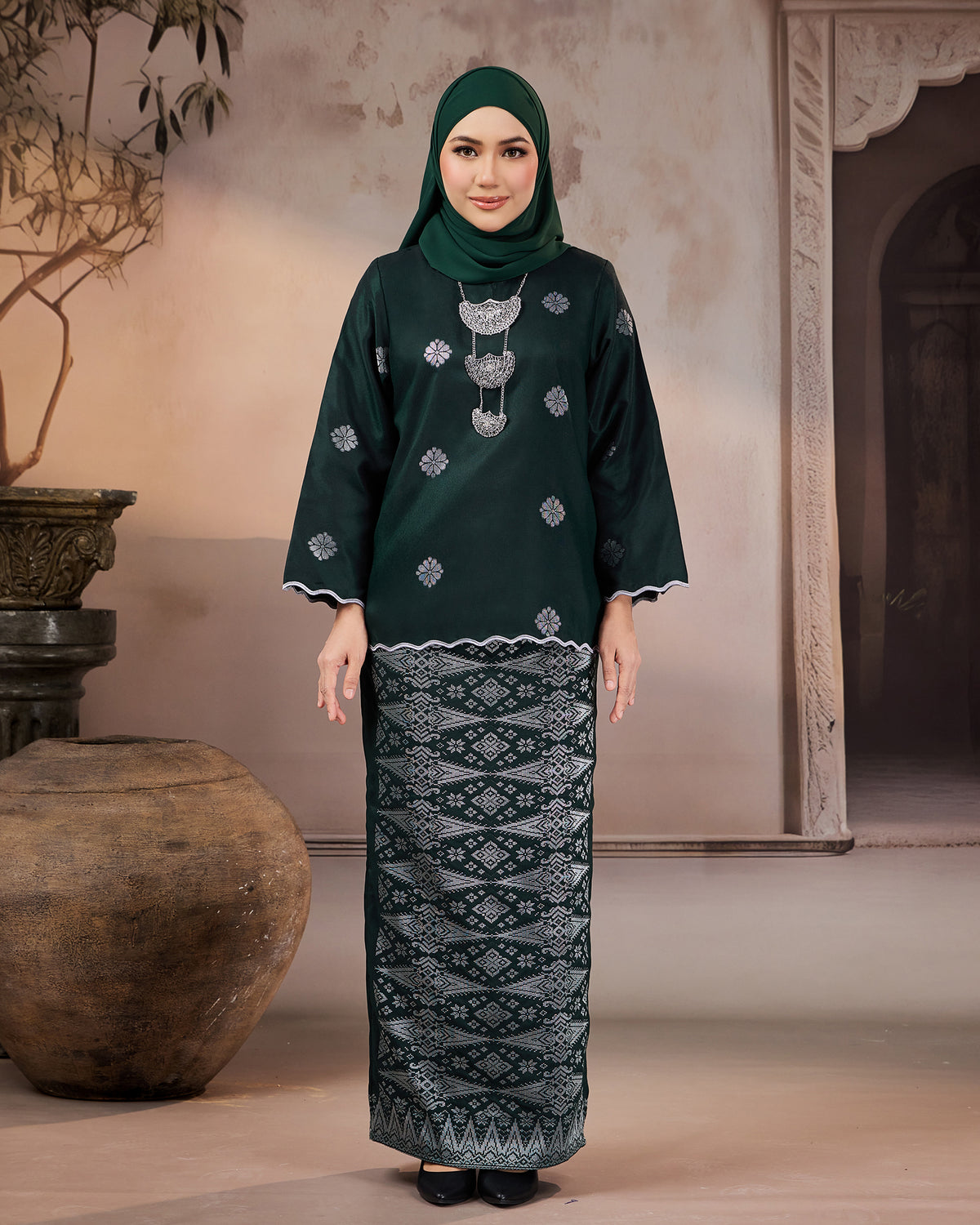 KURUNG RATNA (KEDAH SULAM) | DARK EMERALD GREEN - SILVER