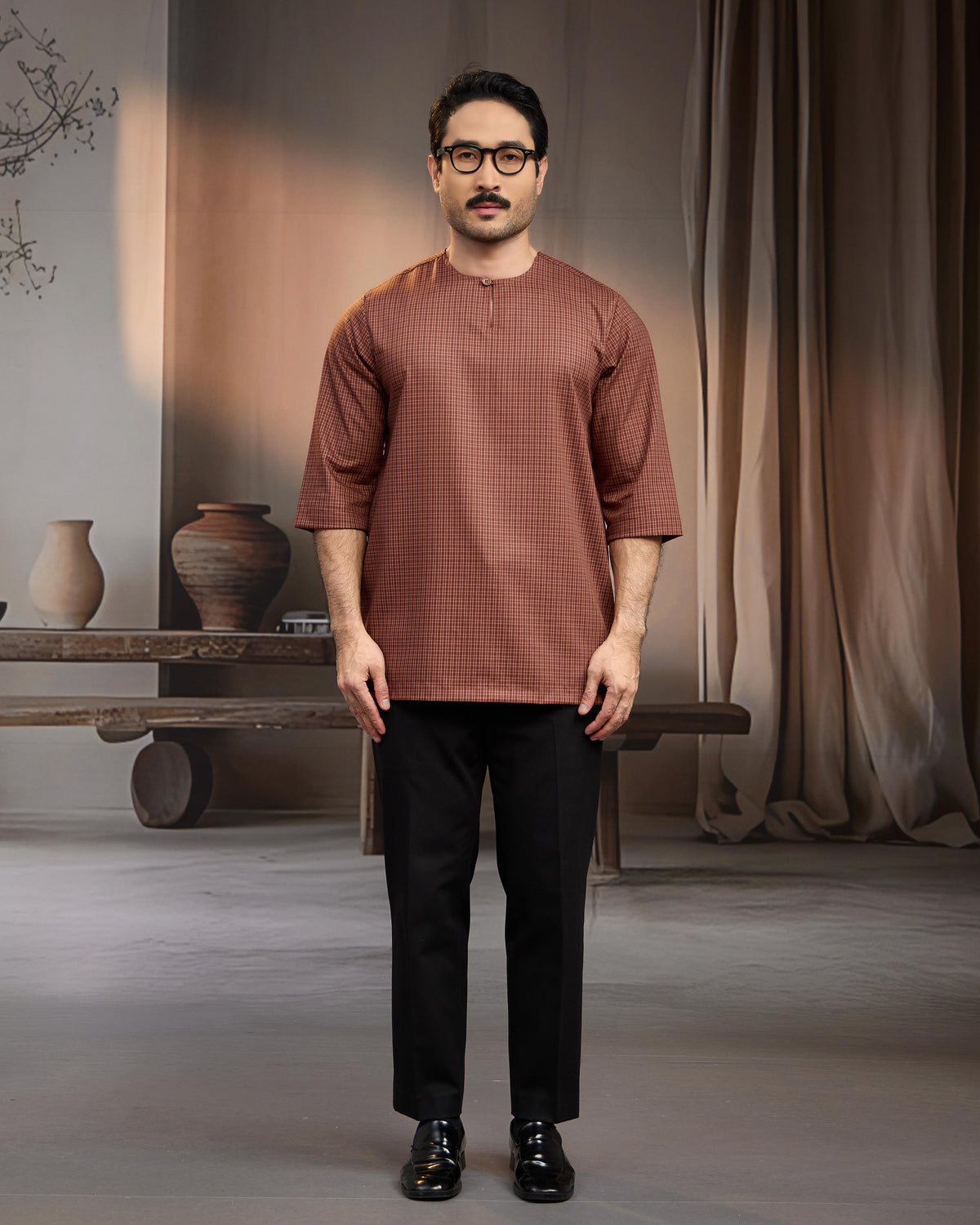 KURTA BAHARI (Checked) - BROWN