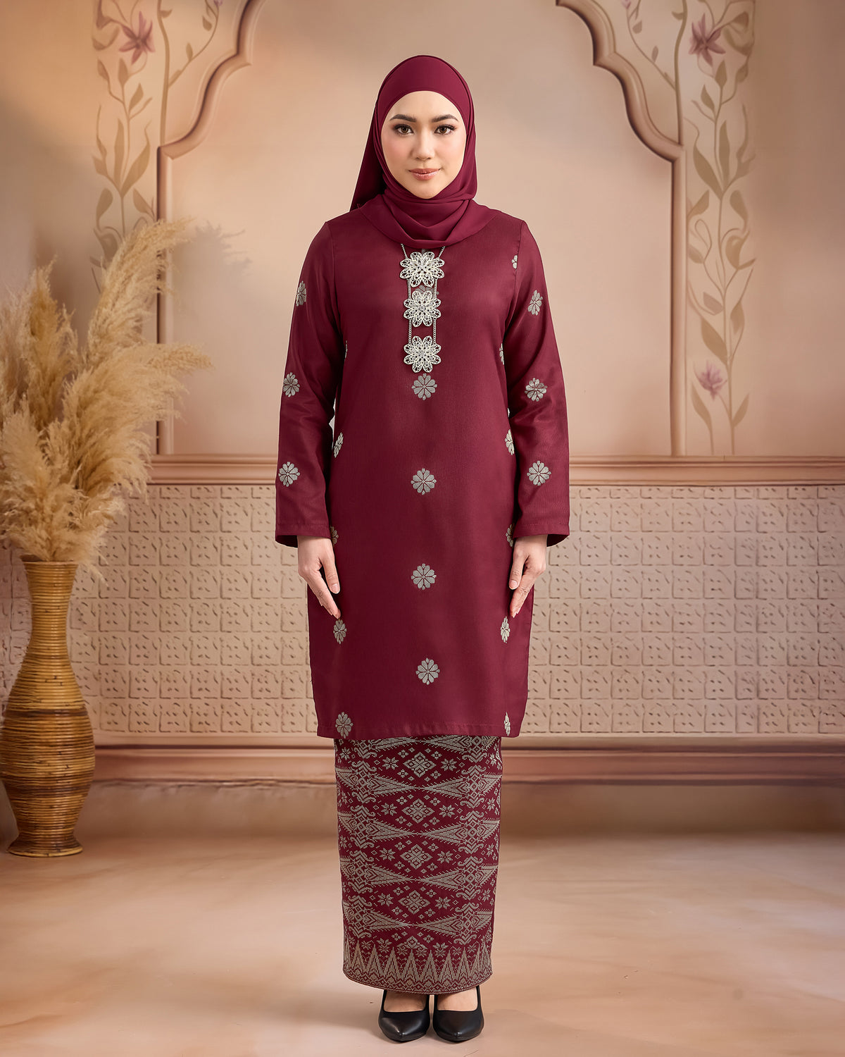 KURUNG LAYLA (MODEN) | MAROON - SILVER