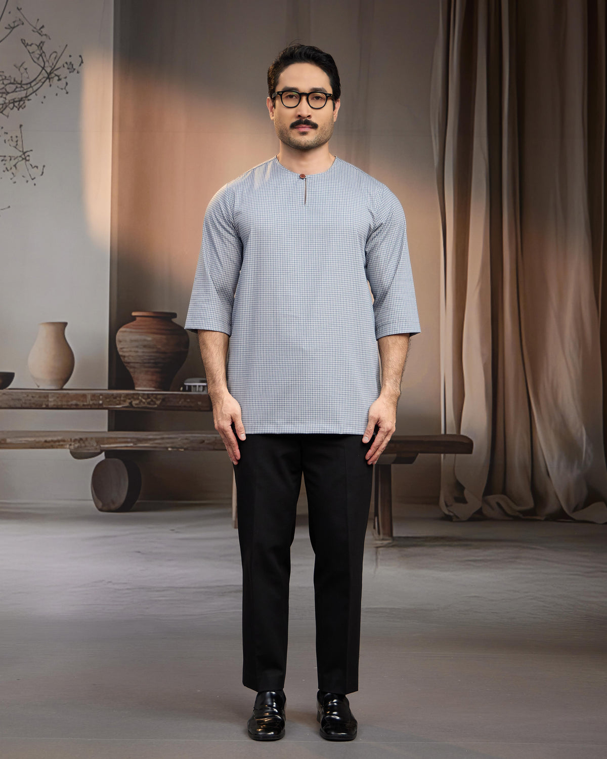 KURTA BAHARI (Checked) - SOFT BLUE