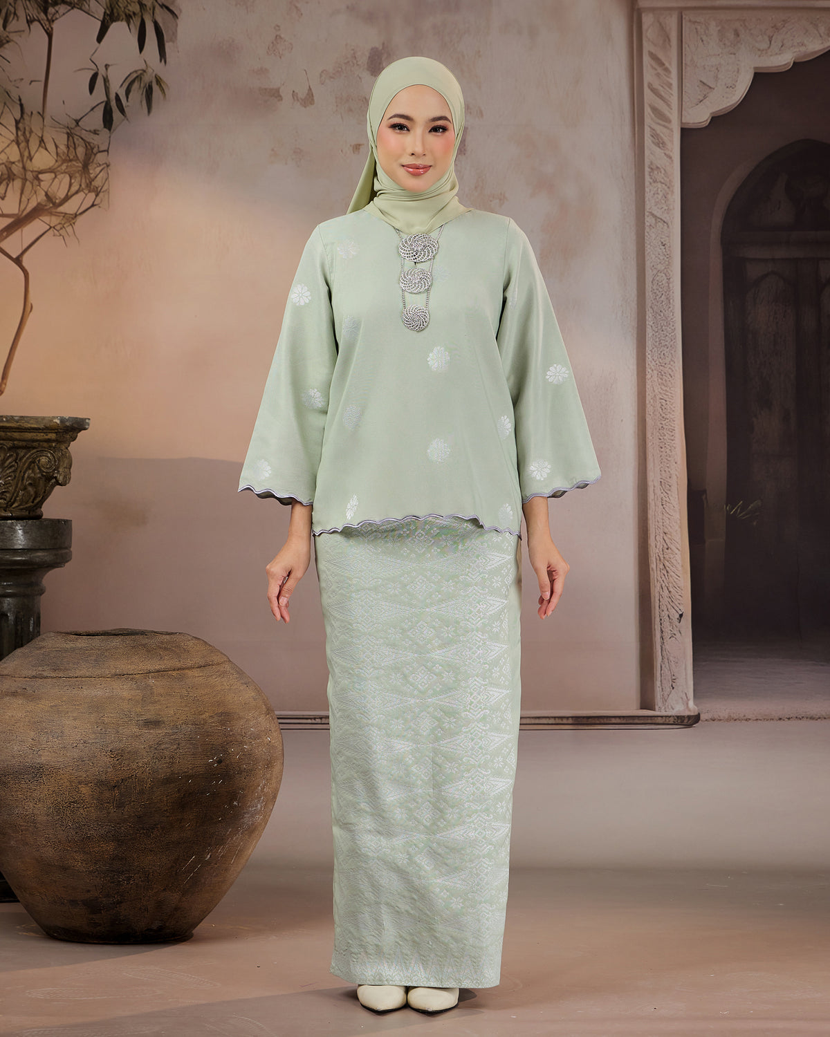 KURUNG RATNA (KEDAH SULAM) | SAGE GREEN - SILVER