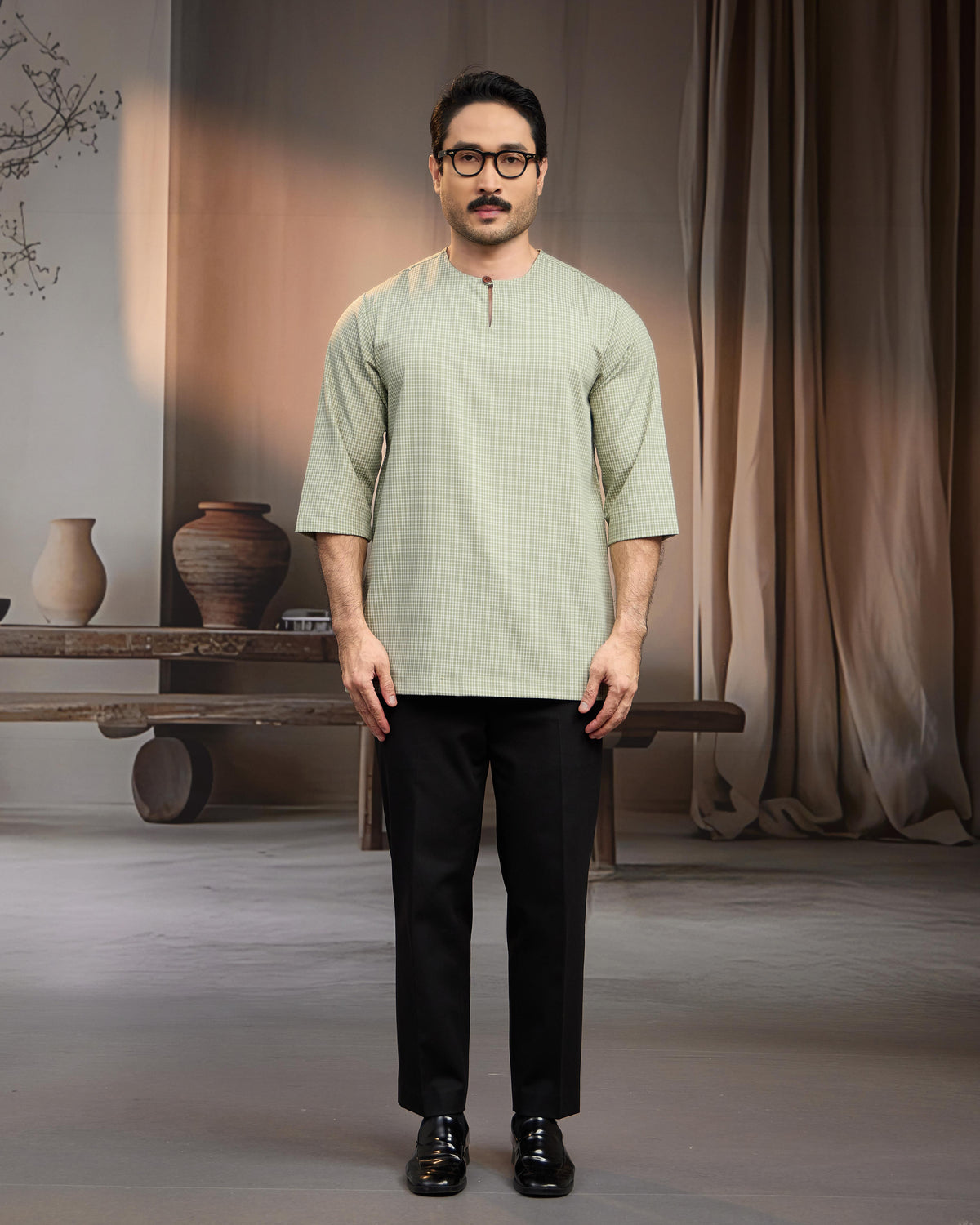 KURTA BAHARI (Checked) - DUSTY GREEN