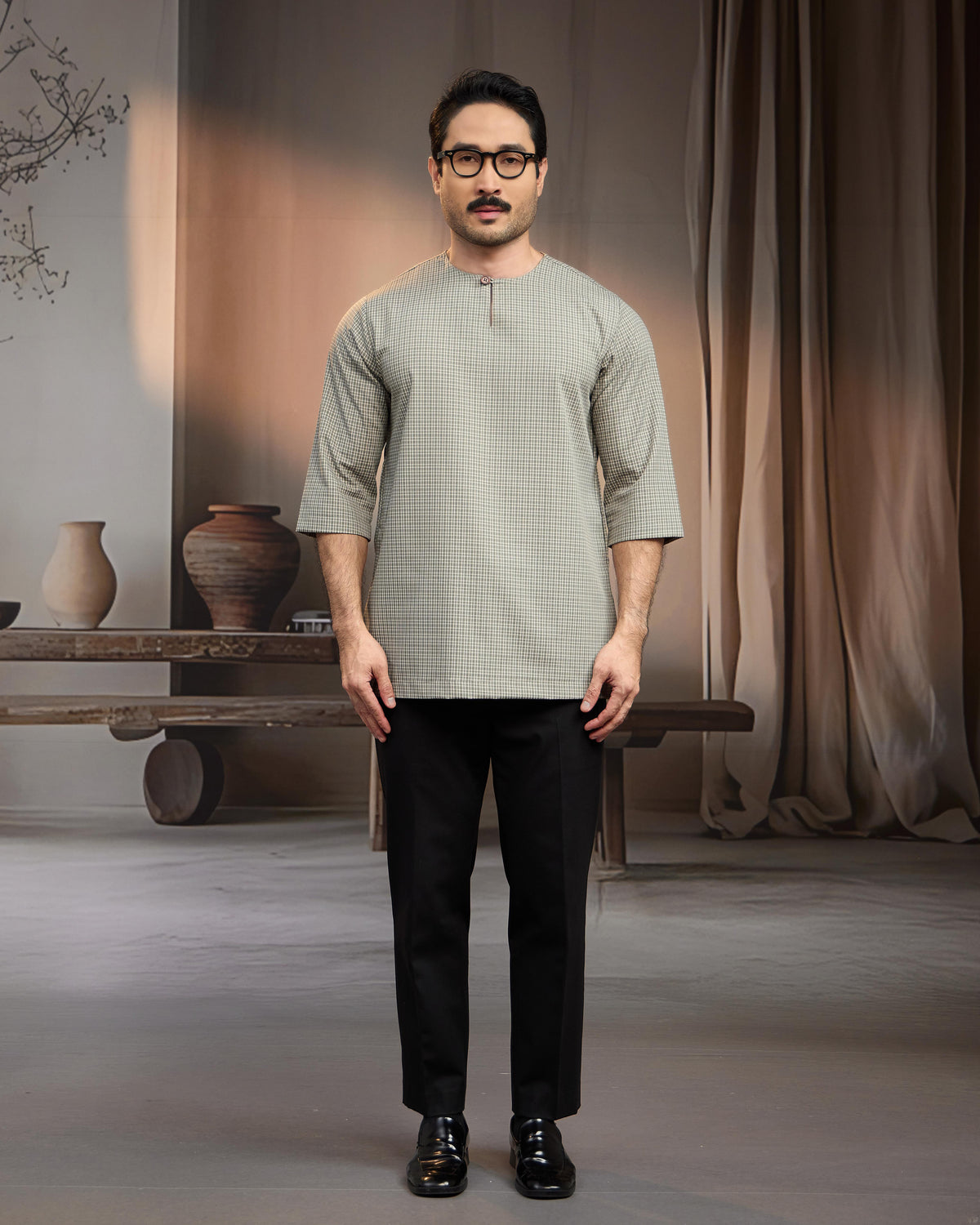 KURTA BAHARI (Checked) - OLIVE