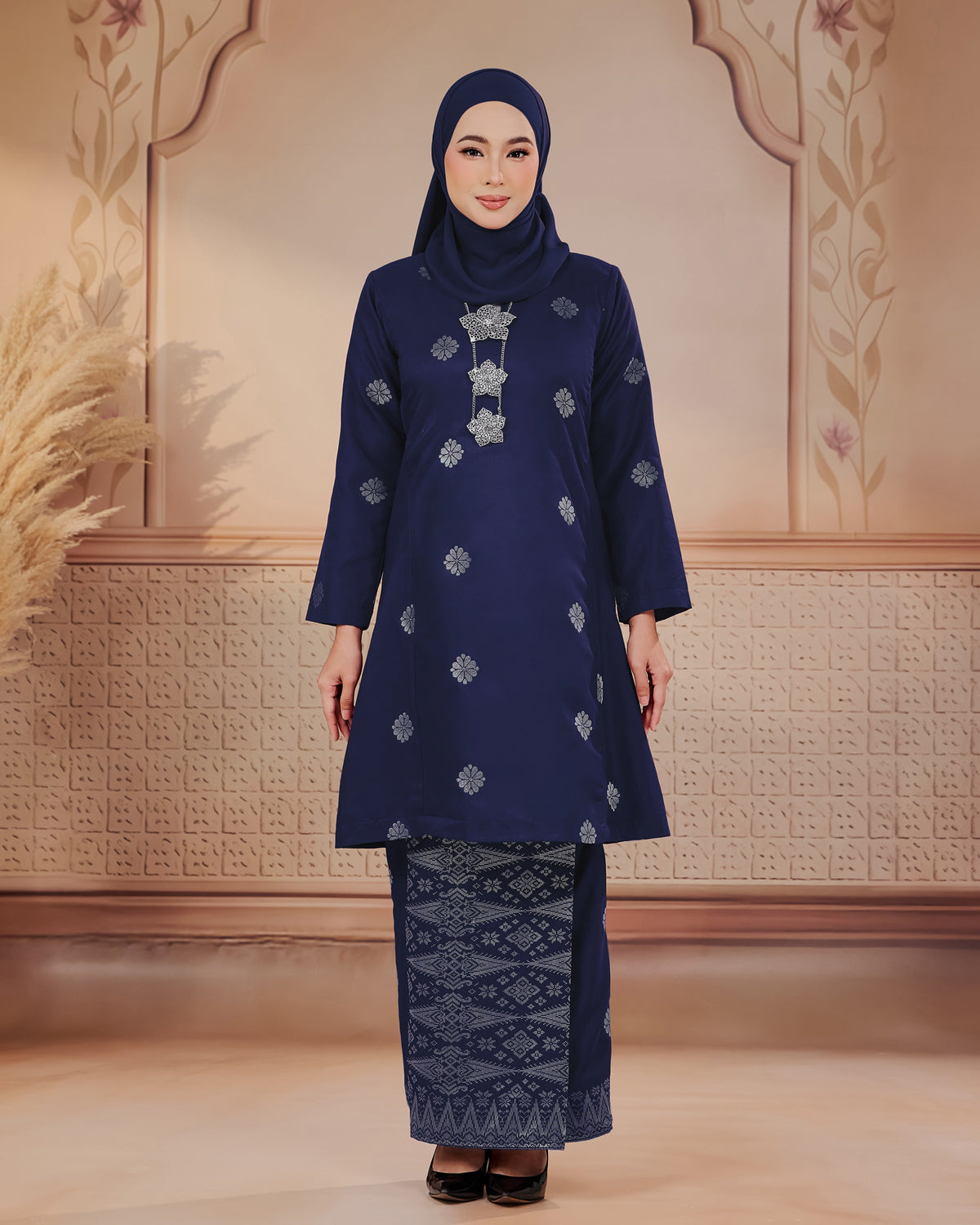 KURUNG SURAYA (PESAK GANTUNG) | NAVY BLUE - SILVER