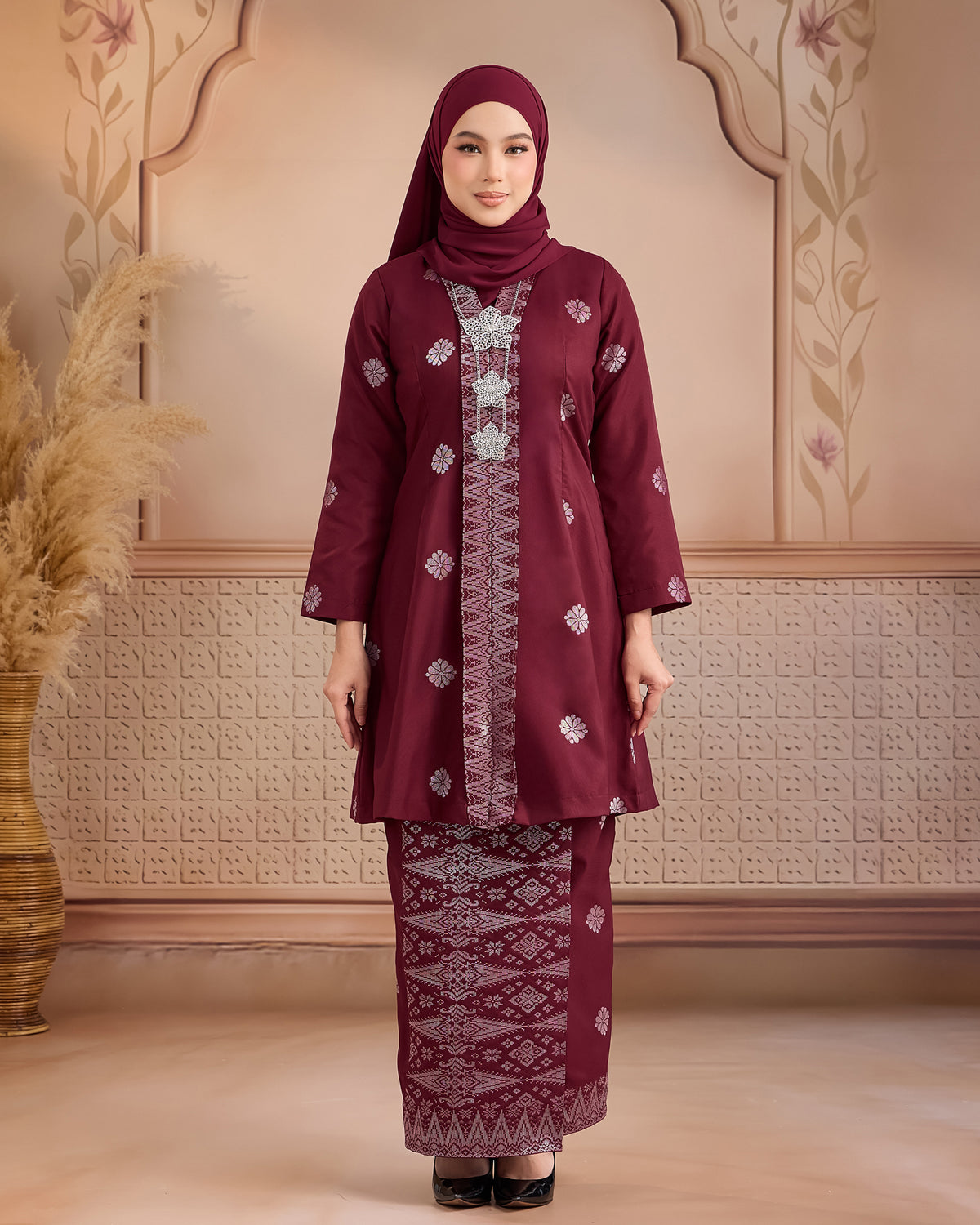 KURUNG ANGGUN (KEBAYA) | MAROON - SILVER