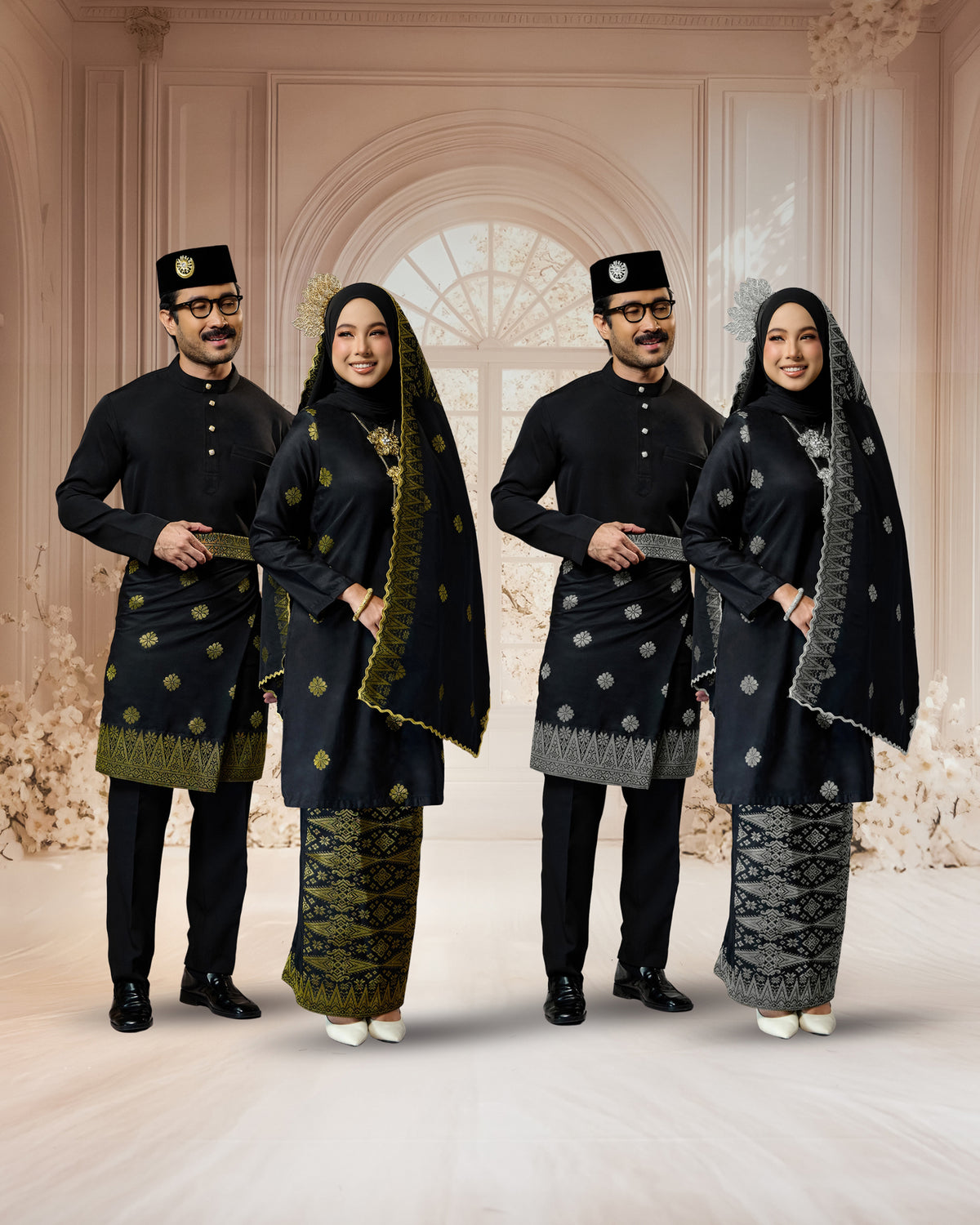 SEJIWHA SET C - BAJU MELAYU CEKAK MUSANG & KURUNG LAYLA | BLACK SILVER/GOLD