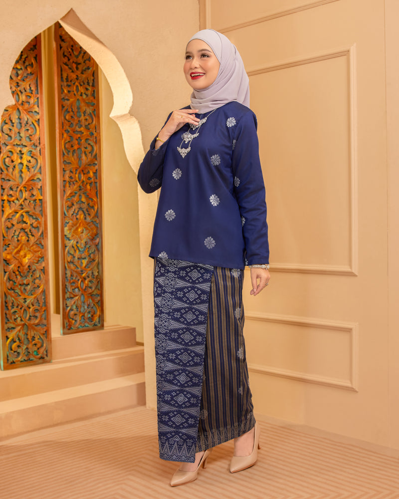 KURUNG MAHSURI (KEDAH) - Songket Jalur | Navy Blue-Champagne