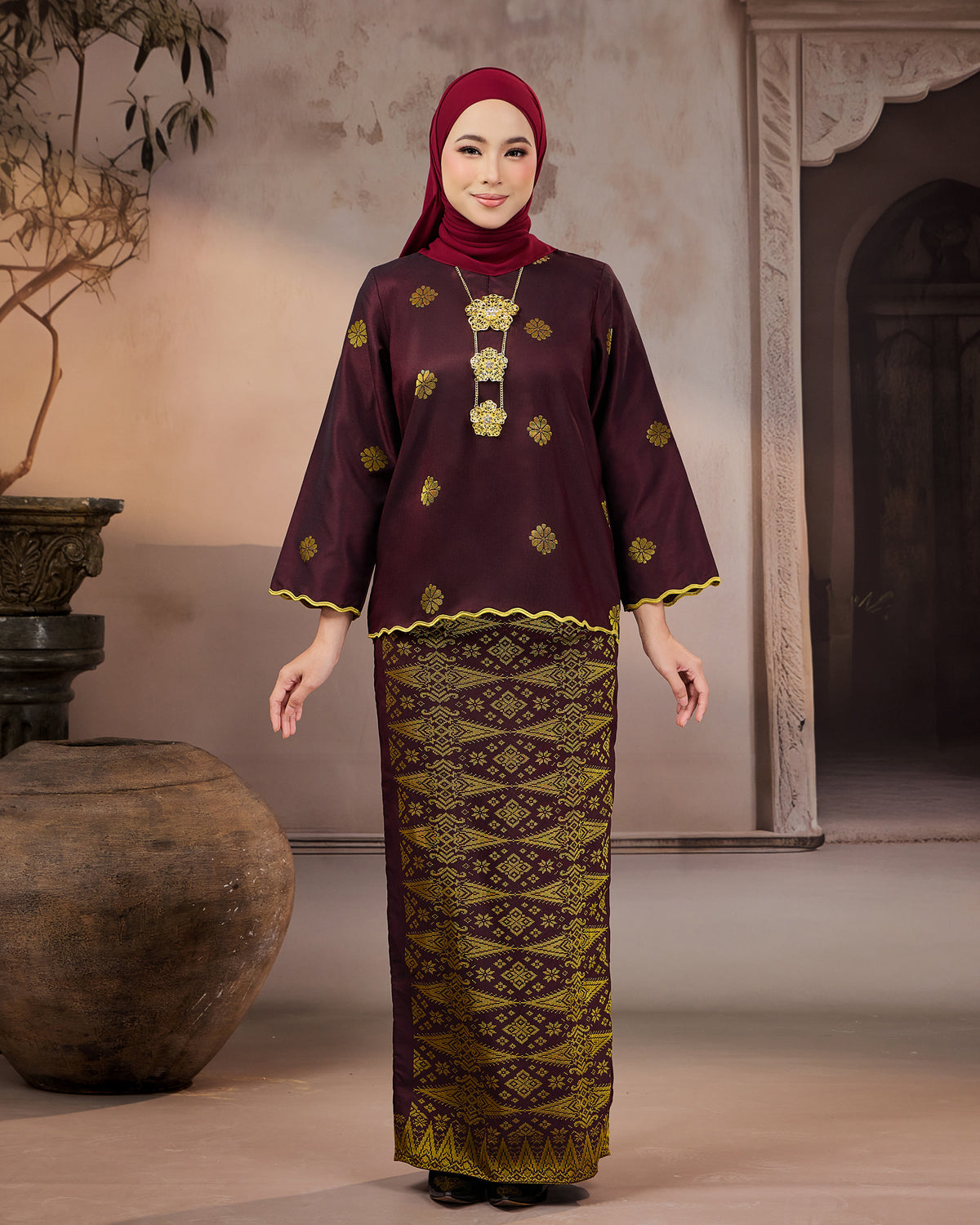 KURUNG RATNA (KEDAH SULAM) | BURGUNDY - GOLD
