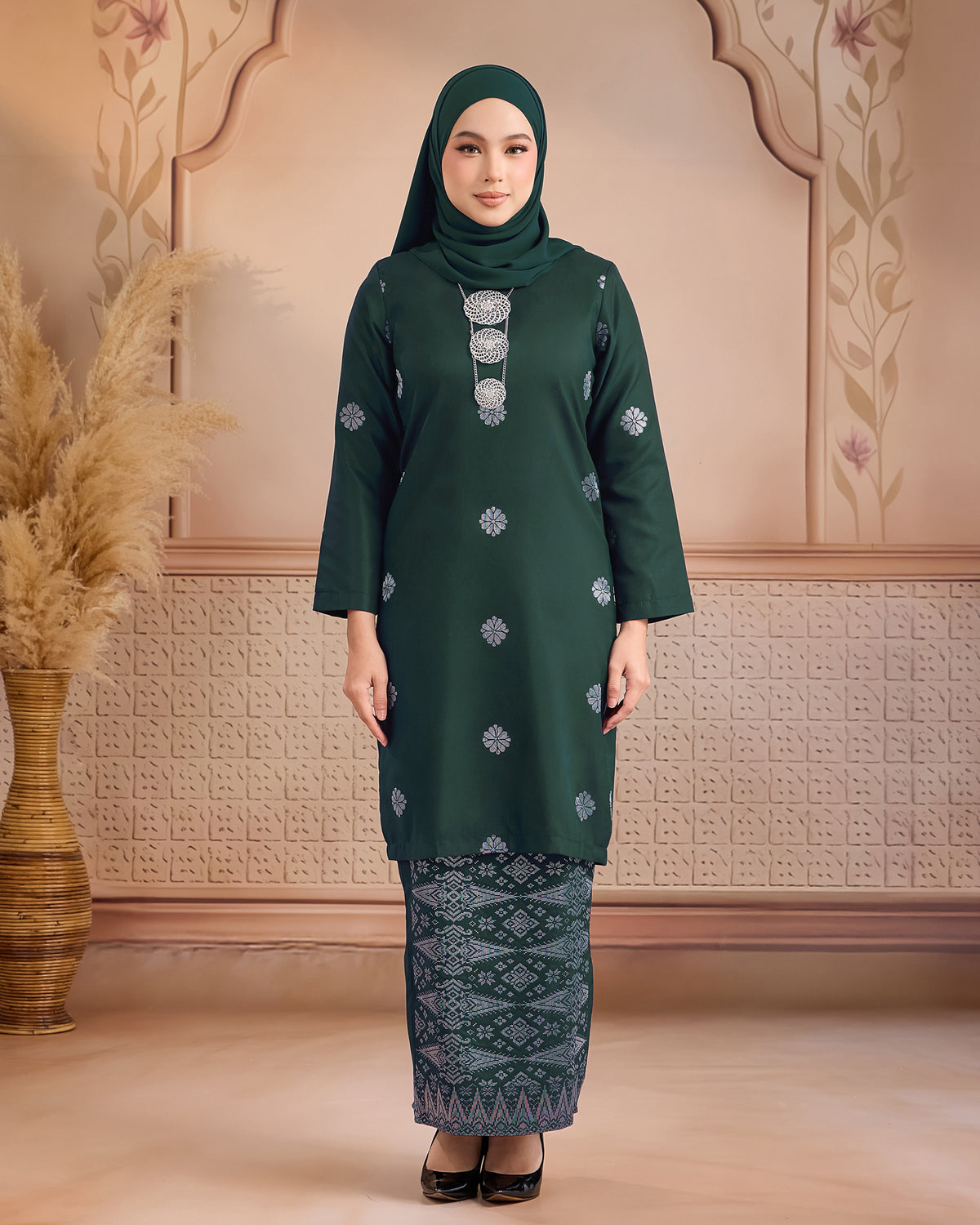 KURUNG LAYLA (MODEN) | DARK EMERALD GREEN - SILVER