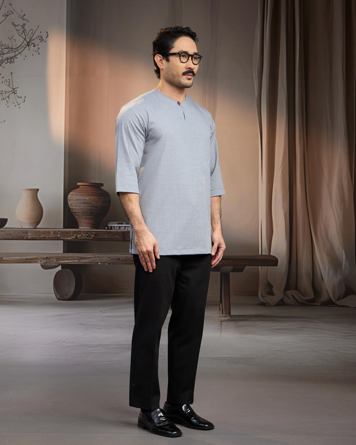 KURTA BAHARI (Checked) - SOFT BLUE