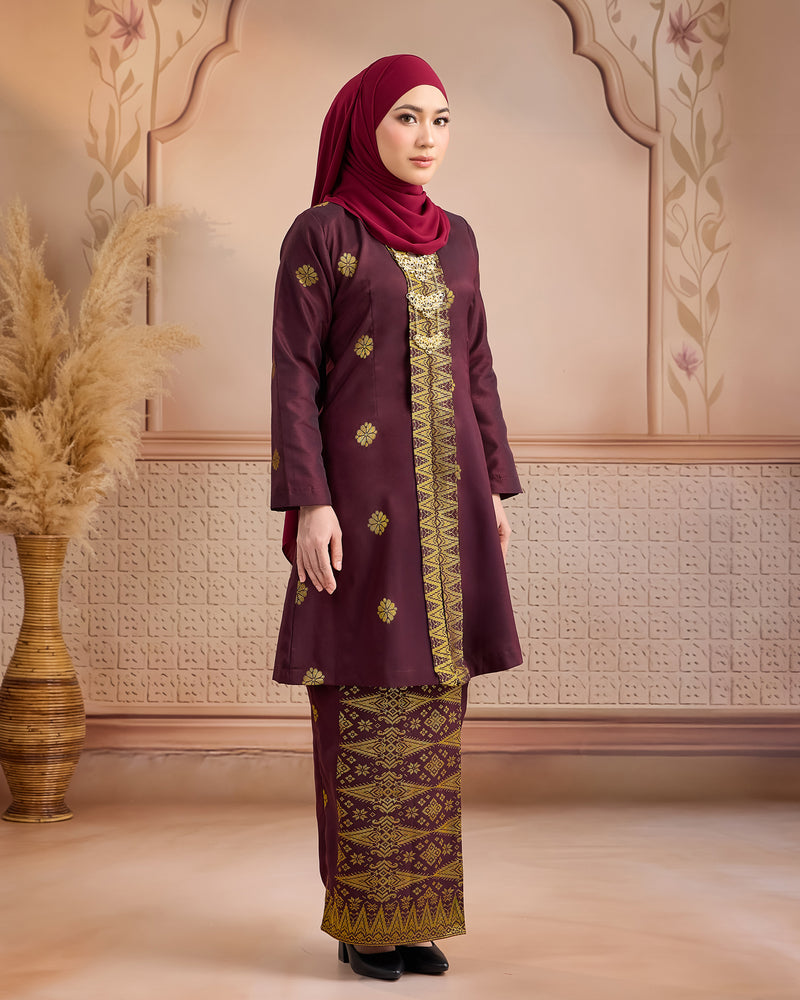 KURUNG ANGGUN (KEBAYA) | BURGUNDY - GOLD