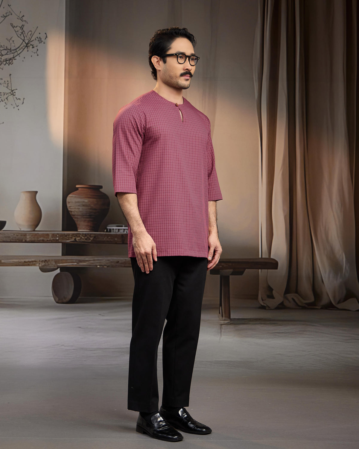 KURTA BAHARI (Checked) - MAROON
