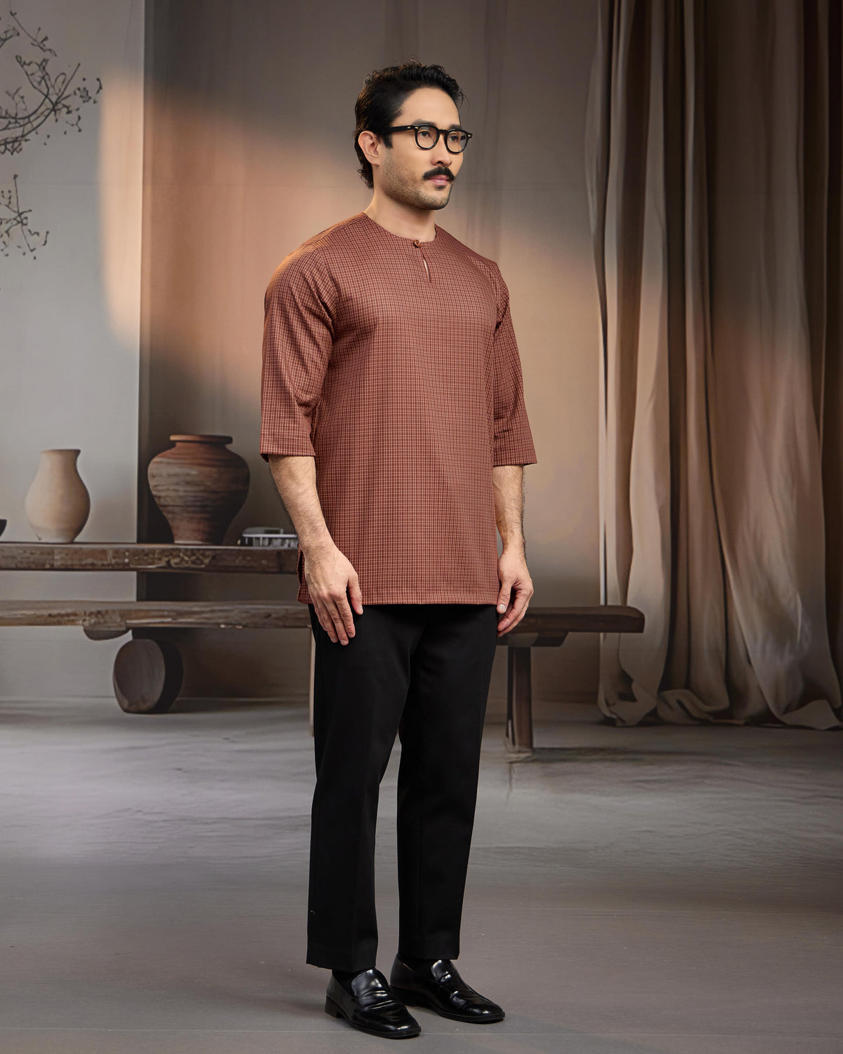 KURTA BAHARI (Checked) - BROWN
