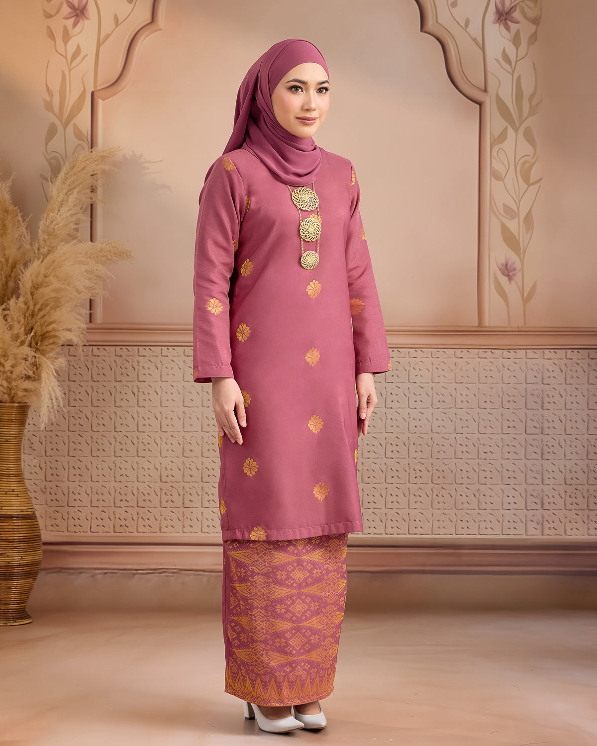 KURUNG LAYLA (MODEN) | DUSTY PINK - GOLD