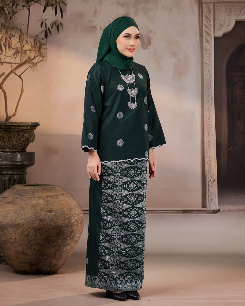 KURUNG RATNA (KEDAH SULAM) | DARK EMERALD GREEN - SILVER