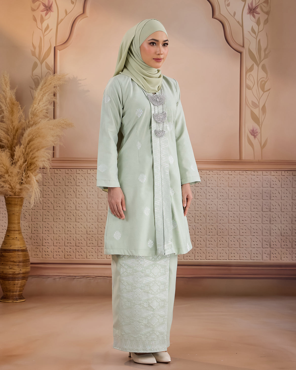 KURUNG ANGGUN (KEBAYA) | SAGE GREEN - SILVER