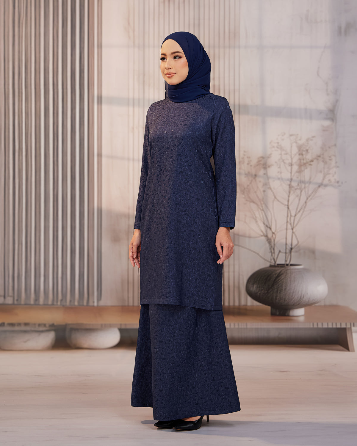KURUNG ORKED (Moden) - Navy Blue | Soft Premium Brocade