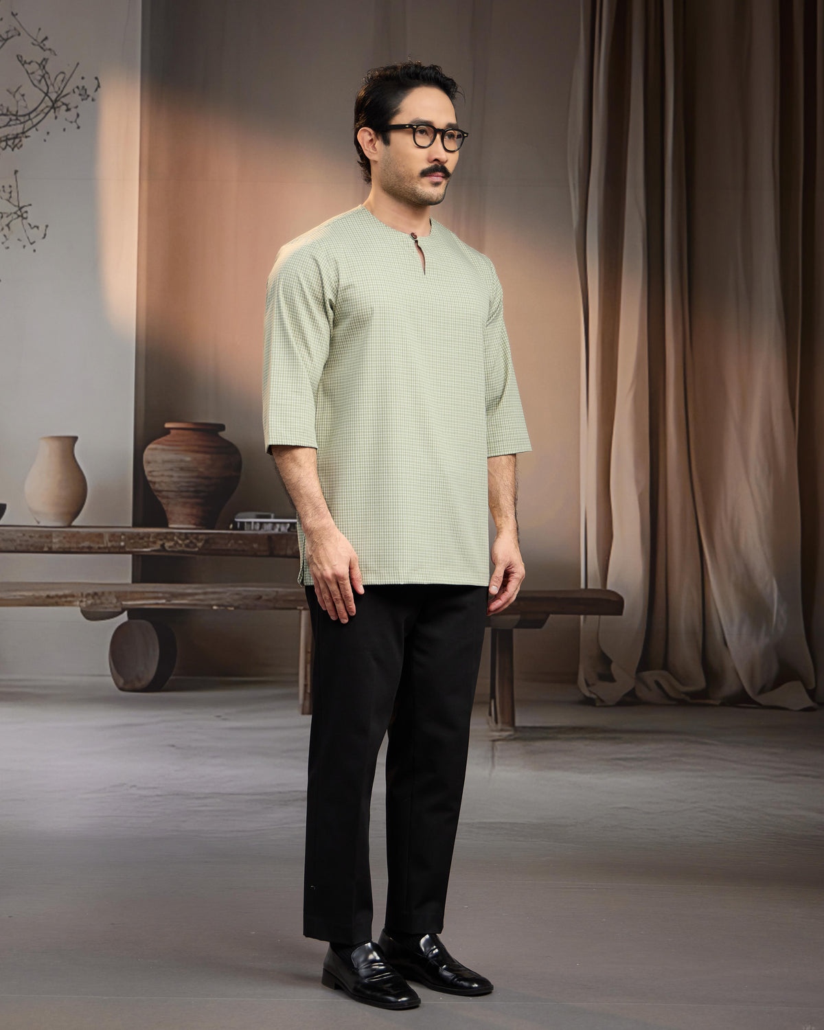 KURTA BAHARI (Checked) - DUSTY GREEN