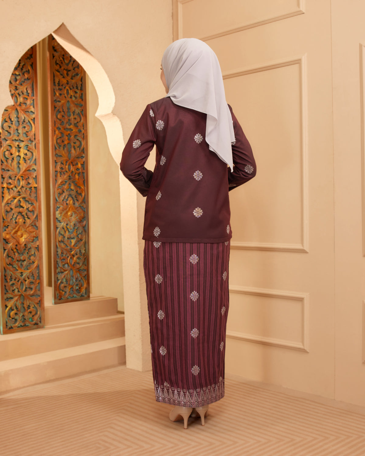 KURUNG MAHSURI (KEDAH) - Songket Jalur | Burgundy-Dusty Pink