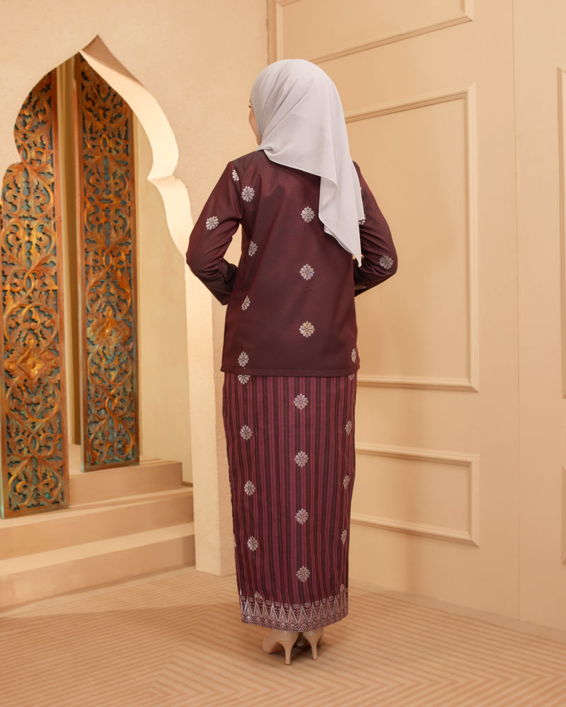 KURUNG MAHSURI (KEDAH) - Songket Jalur | Burgundy-Dusty Pink