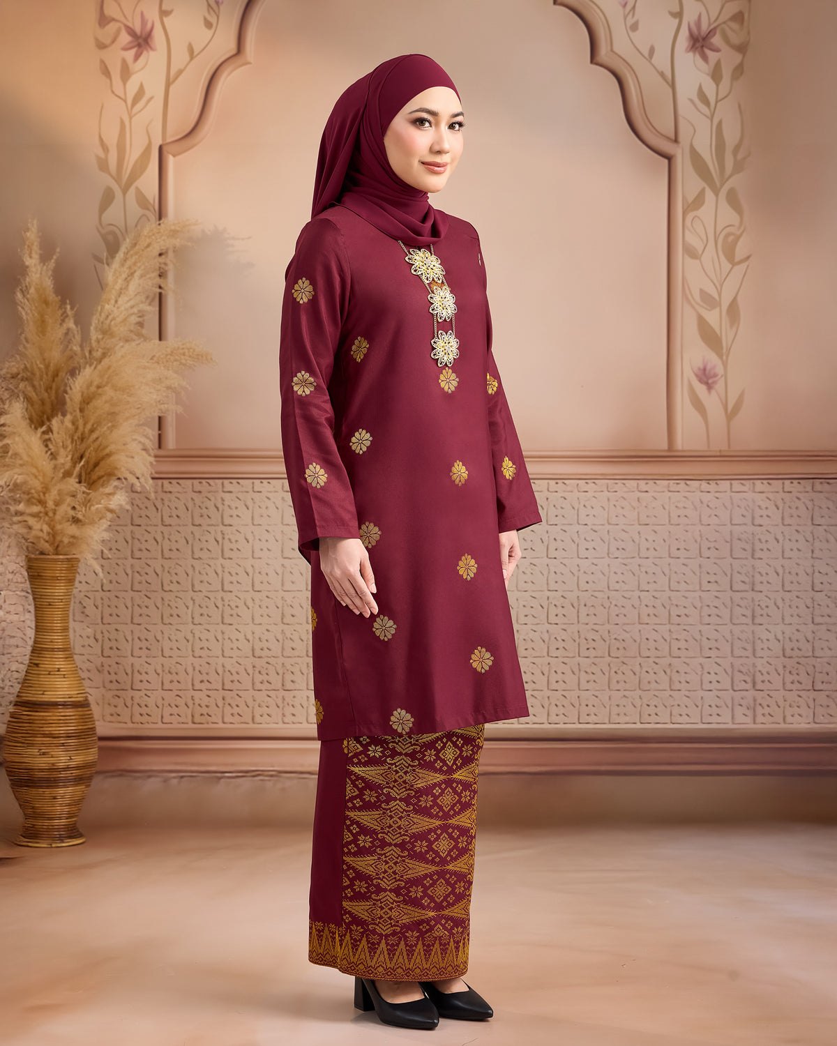 KURUNG LAYLA (MODEN) | MAROON - GOLD