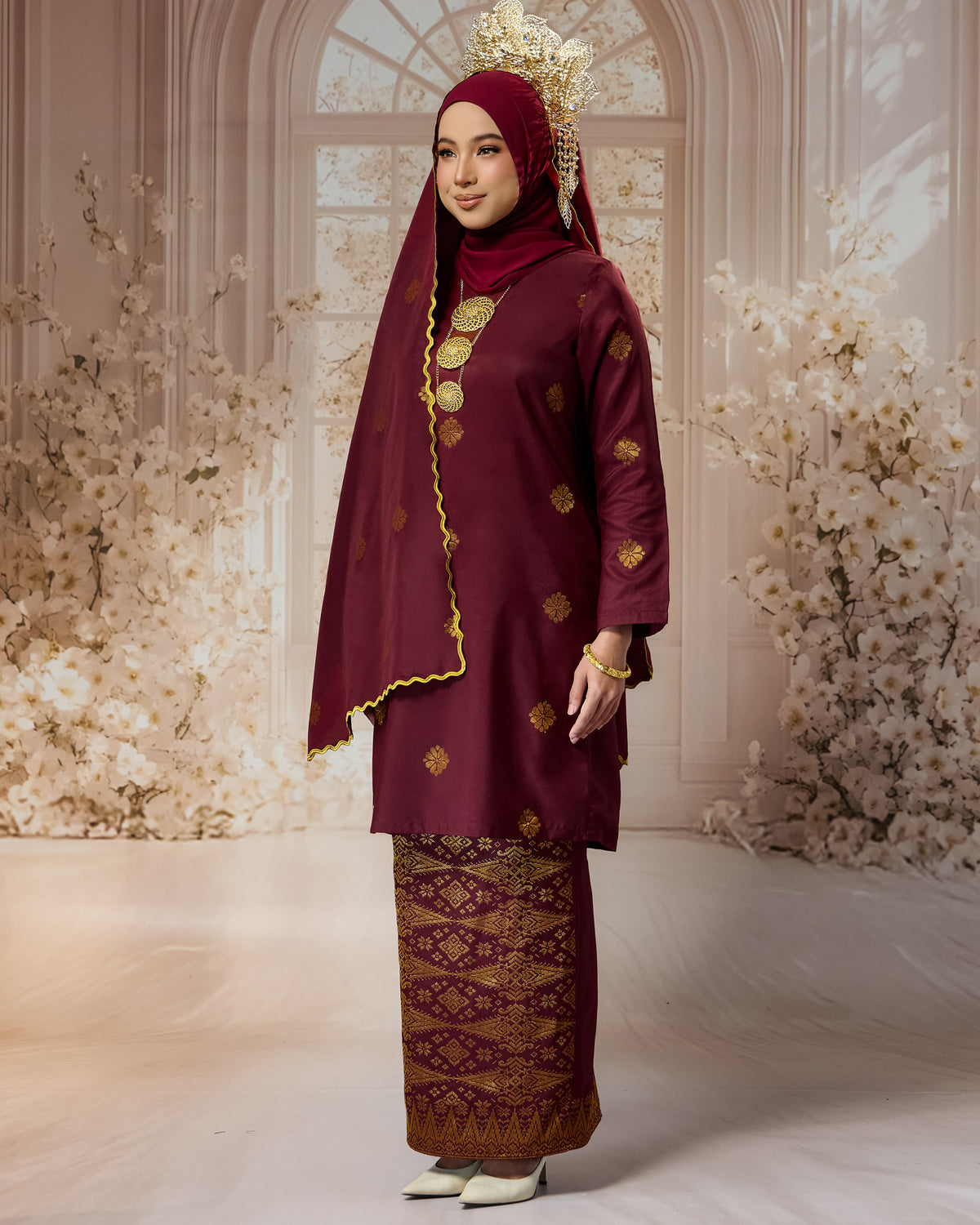SEJIWHA SET C - BAJU MELAYU CEKAK MUSANG & KURUNG LAYLA | MAROON SILVER/GOLD