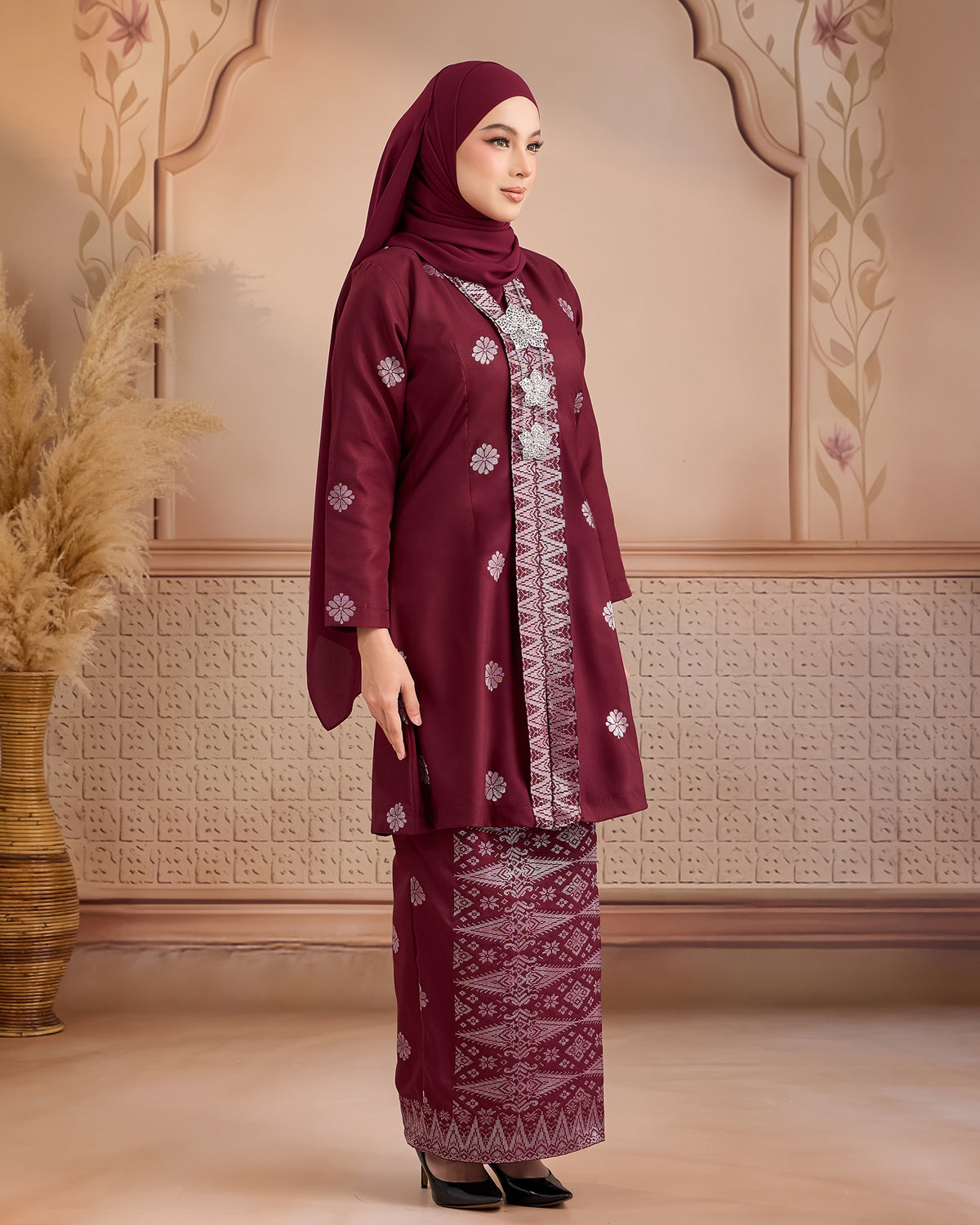 KURUNG ANGGUN (KEBAYA) | MAROON - SILVER