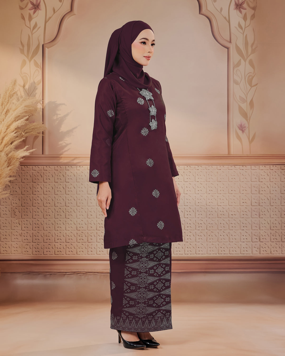 KURUNG SURAYA (PESAK GANTUNG) | BURGUNDY - SILVER