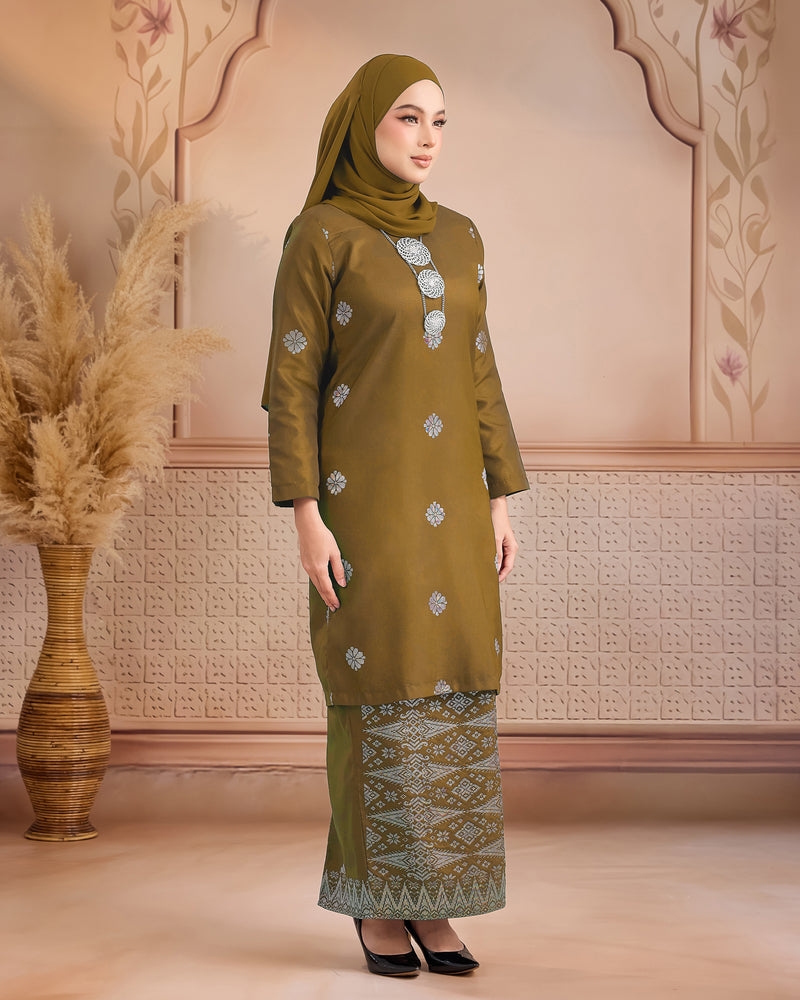 KURUNG LAYLA (MODEN) | OLIVE - SILVER